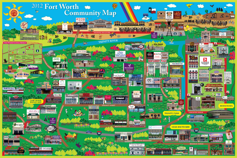 Fort Worth Souvenir Cartoon Map